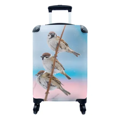 Produktbild von MuchoWow® Koffer Handgepäck Trolley Rollkoffer Kleine Reisekoffer mit 4 Rollen - Vögel - Spatz - Tiere - Äste - Cabin Size < 55x40x23 cm & 55x40x20 cm - Fotokoffer - Kabinenkoffer - Boardgepäck - Reise-Box - Reisekoffer - Reisegepäck - Koffer mit Bild - Trolley für Kinder