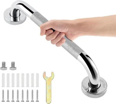 Produktbild von Handgriff für das Badezimmer – Sicherheitsgriff – Erhöht die Sicherheit – Rutschfester Gummi – 30 cm – Silber