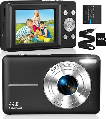 Obrázek produktu pro Digitální fotoaparát 1080P s rozlišením 44 MP a 16x digitálním zoomem – kompaktní fotoaparát pro vlogování, vhodný pro děti a začátečníky – ideální pro oslavy, dovolené
