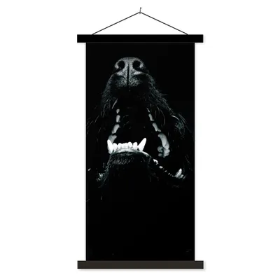 Produktbild von MuchoWow® Textilposter Tierprofil Hund mit offenem Maul in schwarz und weiß 60x120 cm mit schwarzem Rahmen - Magnete