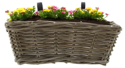 Produktbild von Balkonkorb - Rattan geflochten -41 x 22 x 15 cm - Blumen/Pflanzen - Zaunkorb - Hangekorb