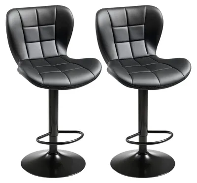 Produktbild von Moderne Barhocker aus Kunstleder, 2 Stück, 360° drehbar mit Rückenlehne und Fußstütze, höhenverstellbar für Esszimmer und Bar