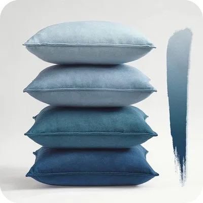 Produktbild von Famanu Kissenhülle 45 x 45 cm, Set von 4 Stück, blauer Farbverlauf, Dekoration für Sofa, Schlafzimmer, Wohnzimmer, Balkon