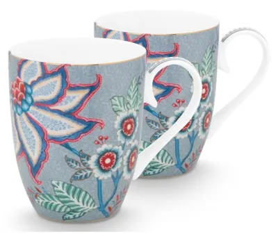 Produktbild von PIP STUDIO Flower Festival Henkelbecher Light Blue 350ml Set2