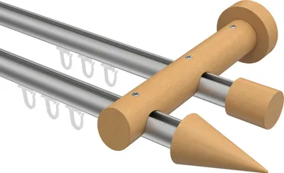 Produktbild von Interdeco Innenlaufstange / Gardinenstange mit Innenlauf Silbergrau / Buche lackiert, Typ Talent Siveo (Kegel), 20 mm Ø 2-läufig, 280 cm