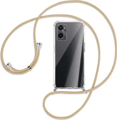 Produktbild von Handykette Backcover-Schutzhülle mit Band (Metall silberfarben) für Oppo A76 - caramel