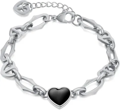 Produktbild von OSTAN Damen Edelstahl Armband mit Herz Anhänger und Gliederkette Gold