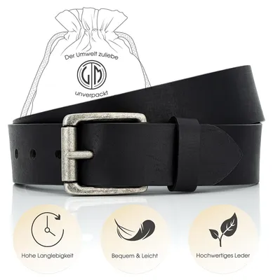 Produktbild von LINDENMANN Ledergürtel Herren, schwarz 40 mm Vollrindleder, Größe / Size:Bundweite 85 cm Gesamtlänge 100 cm W 33.5 M