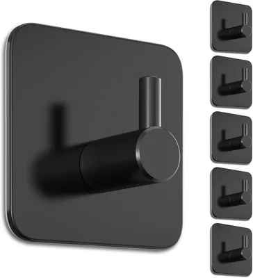 Imagen del producto de Ganchos adhesivos para toallas, paquete de 6 unidades, acero inoxidable, para baño