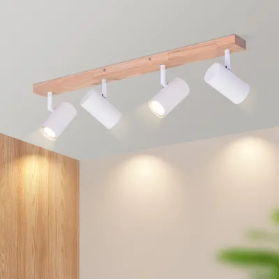 Produktbild von ZMH Deckenstrahler 4 Flammig Deckenspots Holz Deckenlampe Weiß GU10 Vintage Schwenkbar 350° Wohnzimmer für Flur Kindzimmer Küche Bade Ohne Leuchtmittel