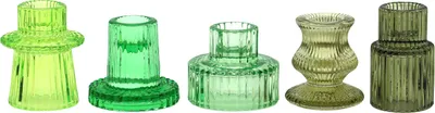 Produktbild von FURNARO Kerzenleuchter Set Luminelle Glas grün 5-teilig geriffelt