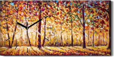 Produktbild von Wandbild Leinwand Bilder Wanduhr 60x30 Gemälde Wald Bäume Herbst Natur - schwarze Hände