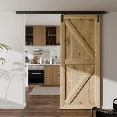 Produktbild von 201cm Deckenmontage Schiebetürsystem Komplett-Set Schiebetür Set schiene laufschienen mit schiebetürbeschlag