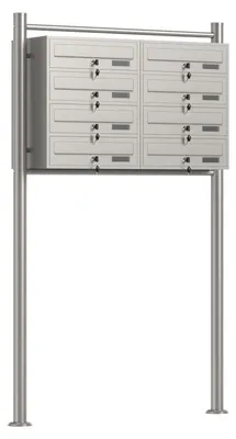 Produktbild von Wiltec 8er Briefkastenanlage Edelstahl 945 x 270 x1500 mm, Standbriefkasten mit 2x4 Fächern, Schlüssel und Namensschild, Briefkasten Postkasten mit Ständer