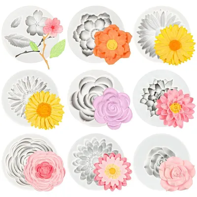 Immagine prodotto di 9 stampi in silicone a forma di fiori, stampi tridimensionali per torte, sapone e cioccolato