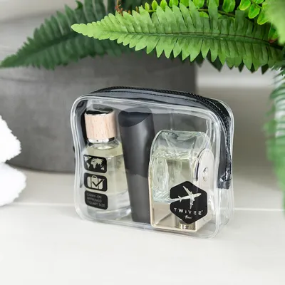 Produktbild von Transparente Kulturtasche - 1 Liter - Flüssigkeiten Handgepäck Schwarz-transparent. Reisefläschchen Handgepäck