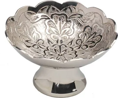 Zdjęcie produktu dla Miseczka do palenia kadzidł, mosiądz, średnica 8 cm, dekoracyjna, okrągła, srebrna, model 7527