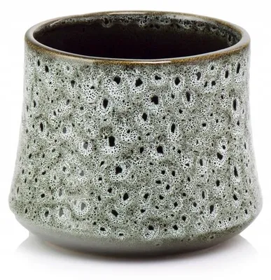 Produktbild von Runder Keramik Blumentopf Übertopf Vintage Grau Glasiert 14 cm, Dekorativ ohne Abflussloch
