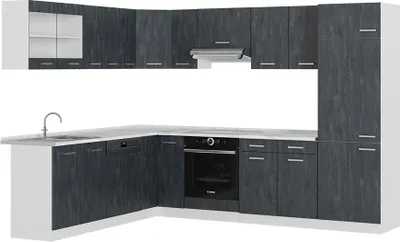 Produktbild von Eckküche Vicco R-Line Schwarz Beton/Weiß 287 x 60 cm AP Marmor, Model 47398
