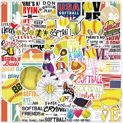 Immagine prodotto di INF Set di adesivi fai-da-te per softball - 100 decalcomanie impermeabili in PVC