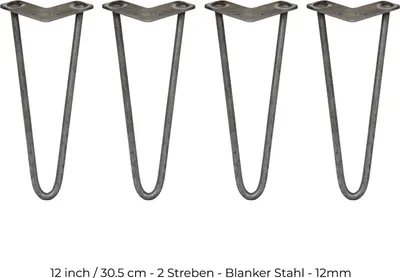 Produktbild von SKISKI Legs 4 x 30.5cm 2 Streben Hairpin Haarnadelbeine Haar-Nadel-Beine Haarnadel-Beine Tischbeine Stuhlbeine Möbelbeine Haarnadel-Tischbeine 12mm T