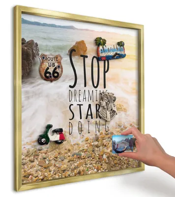 Produktbild von Magnettafel 50x50 cm mit goldenem Rahmen - Magnetische Metalltafel, Magnetpinnwand zur Wandmontage für Wohnzimmer, Küche, Flur, Kinderzimmer und Büro - Küstenthema