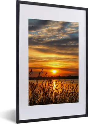 Produktbild von MuchoWow® Gerahmtes Poster Sonnenuntergang - Meer - Horizont - Himmel - Pflanzen 40x60 cm - Poster mit Schwarzem Bilderrahmen Wandposter Rahmen Foto Bilder - Poster in Rahmen