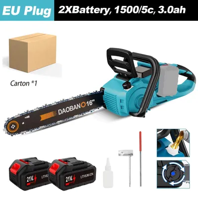 Obrázok produktu pre Elektrická reťazová píla - akumulátorová reťazová píla, dĺžka reťaze 40 cm, výkon 1500 W, bezkomutátorový motor, automatické mazanie reťaze, sada s 2 batériami, určené na záhradu a na prípravu dreva