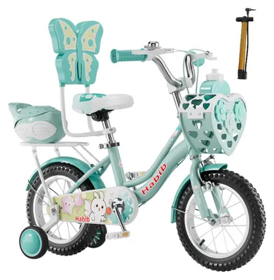 Produktbild von Habib Prinzessin Kinderfahrrad 12 14 16 Zoll | Mädchen Stützräder Korb & Box: Grün / 16 zoll