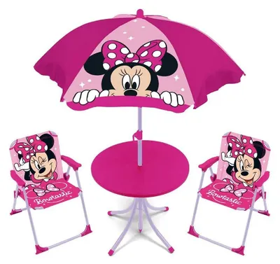 Produktbild von Gartenset Minnie Fuchsia mit einem Tisch, 2 Stühlen und einem Sonnenschirm
