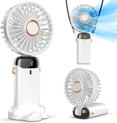 Produktbild von Koonie Handventilator, Tragbarer Ventilator, Batteriebetriebener 8 Stunden, Digitalanzeige, 5 Geschwindigkeiten, 90° Verstellbar, Wiederaufladbarer