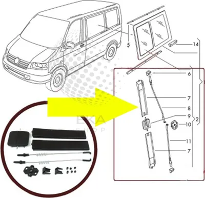 Produktbild von Schiebefenster-Reparatursatz kompatibel für VW T5 Transporter FENRAL