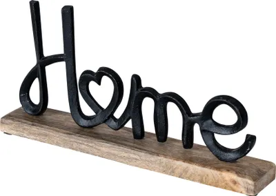 Produktbild von Aufsteller Schriftzug Home H17cm Metall Schwarz Holz Deko Mangoholz Tischdeko