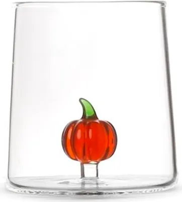 Produktbild von Klares Borosilikatglas mit Miniatur-Kürbisverzierung