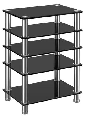 Zdjęcie produktu dla Audio Rack z 5 półkami ze szkła hartowanego - stół TV dla urządzeń multimedialnych
