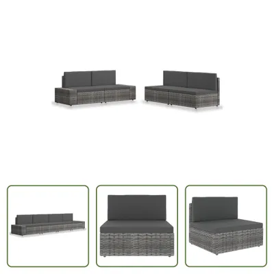 Produktbild von The Living Store 4-tlg. Garten-Lounge-Set Poly Rattan Grau