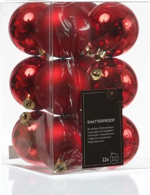 Christbaumkugeln - Weihnachtbaumskugeln - bruchfest - D: 6cm - glänzend/matt - rot - 12er Set