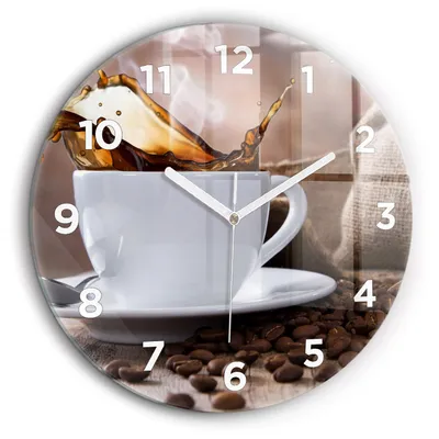 Produktbild von Wallfluent Große Wanduhr – Stilles Quarzuhrwerk - Uhr Dekoration Wohnzimmer Schlafzimmer Küche - Zifferblatt - weiße Zeiger - 60 cm - Eine Tasse Kaffee