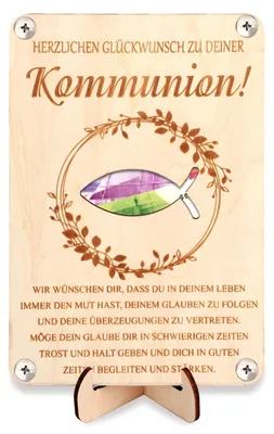Produktbild von Holz-Geldgeschenk für die Kommunion – mit Karte und Ständer