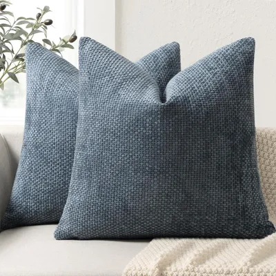 Productafbeelding van Kussensloop, 45x45 cm, 2 stuks, chenille, jeansblauw, decoratieve kussens voor bank, bed, woonkamer