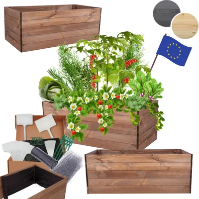 Produktbild von MODO24 Hochbeet Holz, Pflanzkasten, Massivholz, Kiefer, Kräuterbeet, Blumenkasten, Garten, Terrasse, 45x120x80 cm, Braun, ZP06