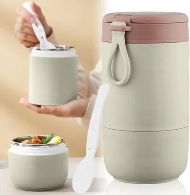 Produktbild von To-go-Müslibecher für Kinder, 800 ml, doppelter Boden, Thermobox für Yogurt, leck, Metall, für den Schulweg