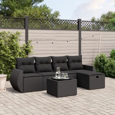 Produktbild von Design 6-tlg. Garten-Sofagarnitur mit Kissen Schwarz Poly Rattan, Gartenmöbel-Sets 2024 Neu