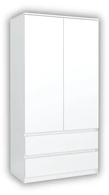 Produktbild von Mobelsta Kleiderschrank mit 2 Schubladen, Kleiderschränke Schlafzimmer, Wohnzimmer Schrank, Garderobenschrank, Weiß, 90x50x180 cm