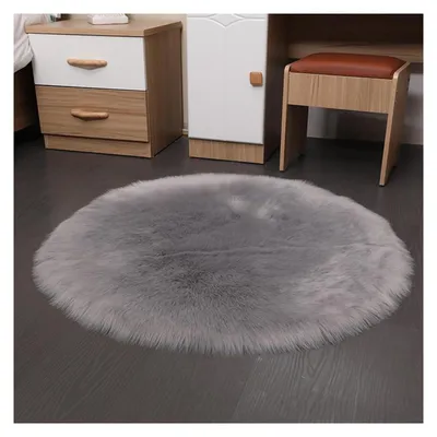 Produktbild von Runder Kunstfell Teppich 60x60cm Grau Flauschig Longhair Waschbar
