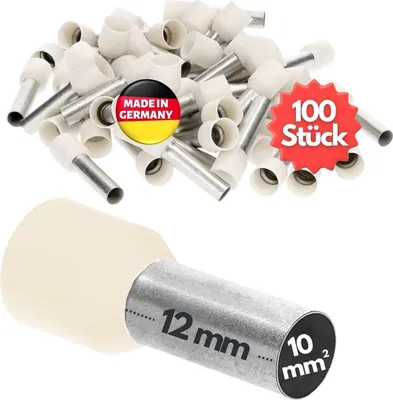 Produktbild von 100 Stück Kalitec AE1012EB Aderendhülsen isoliert 10,0mm² 12mm lang elfenbein I Germany I Industriequalität