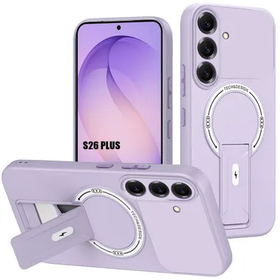 Image de Coque pour Samsung Galaxy S26 Plus, Protection Silicone avec Support et Cercle Magnétique - Violet