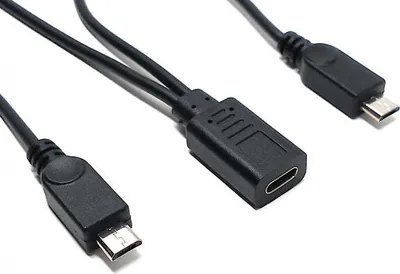 Produktbild von SYSTEM-S USB 3.1 Y Kabel 25 cm Typ C Buchse zu 2x 2.0 Micro B Stecker in Schwarz