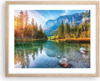 Produktbild von Gerahmtes Poster - Rahmen in heller Eiche - Landschaft Berge Morgendämmerung - 50x40 cm - Wand Bild - Wanddeko - Wandbilder - Kunstposter - Wandposter - Bilderrahmen - Bilder - P2NAA50x40-4456