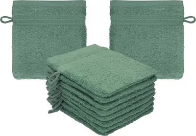 Produktbild von Betz 10 Stück Waschhandschuhe 16x21 cm PREMIUM 100% Baumwolle  Farbe: tannengrün